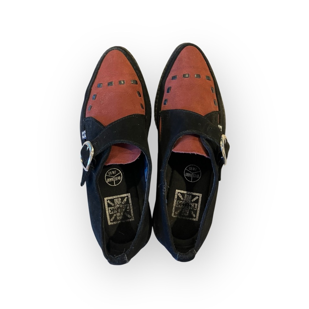 Tuk Black & Burgundy Suede Pointed Buckle Creeper Women’s 9 Men’s 7 Style A9592 - Picture 3 of 16